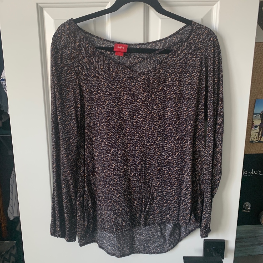 Navy and tan blouse